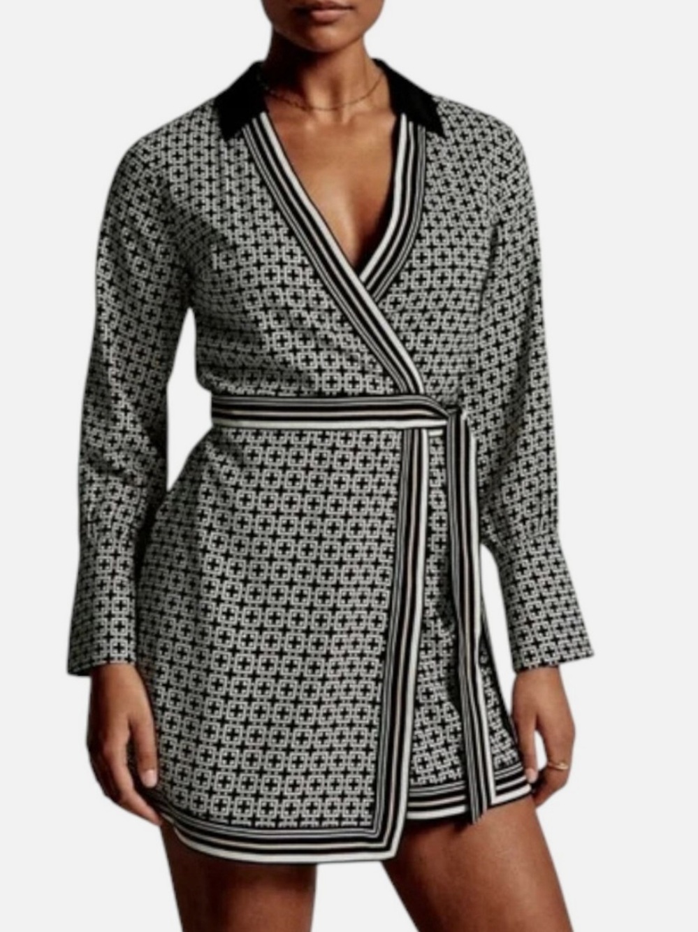 Abercrombie Black and White Geometric Print Wrap Mini Dress